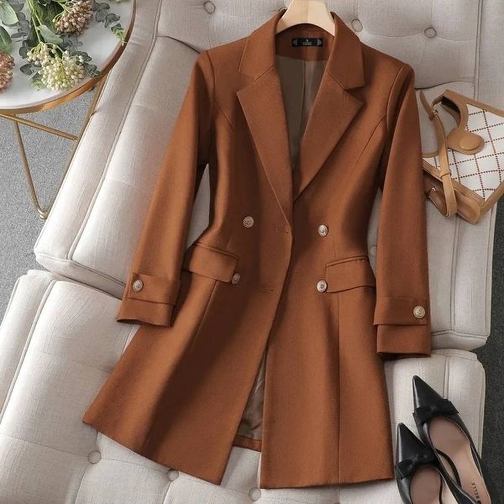 autumn winter jacket womens long coat khaki coffee black office