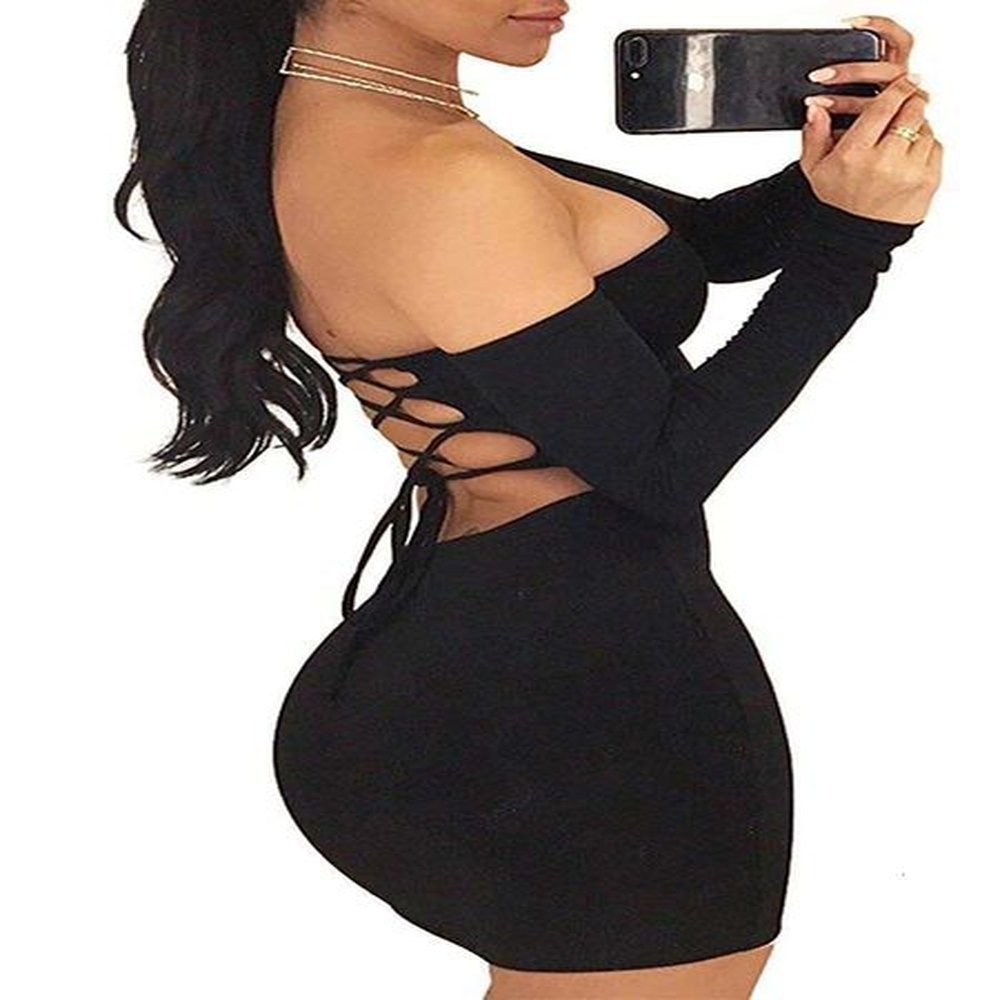autumn winter long sleeve dress womens sexy off shoulder backless
