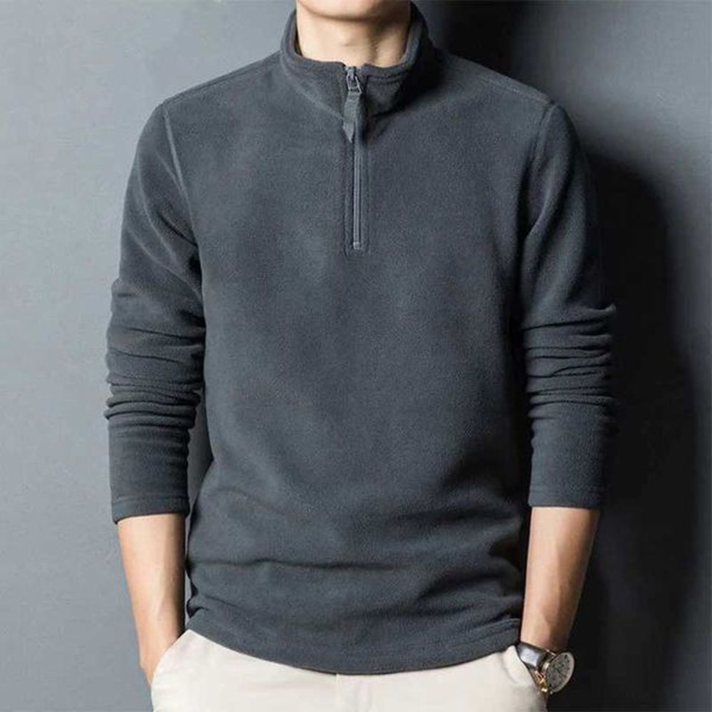 Autumn Winter Men Double-sided Fleece Business T-Shirt Zipper Stand Collar Pullover Fashion Casual Long Sleeve Solid Warm Tops LX241109
