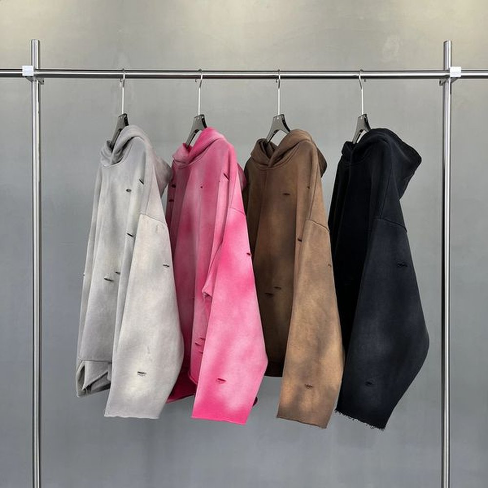Autumn Winter Men Washed Hoodies Unisex Ripped Heavyweight Knitted 450gsm Hooded Pullovers spray monkey hair hoodie 240802
