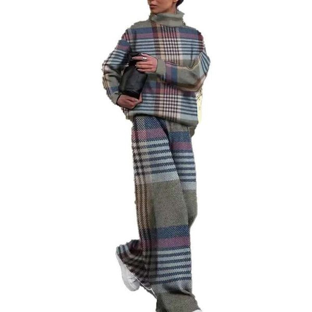 autumn winter new fashion printed loose turtleneck trousers and long