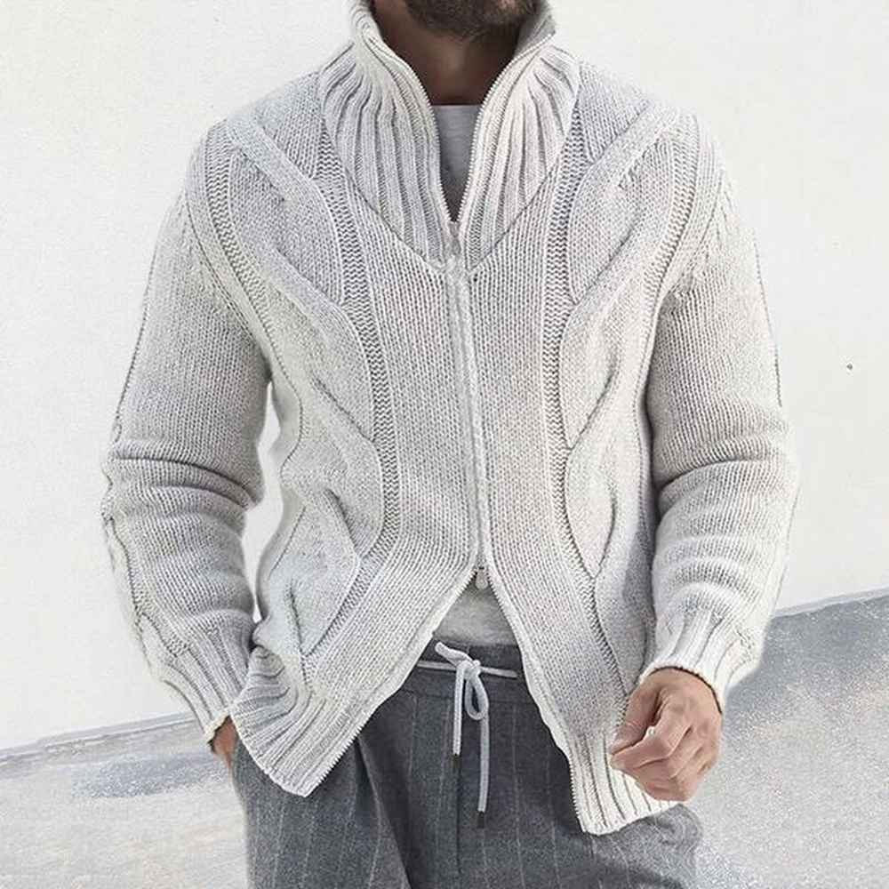Autumn Winter New High Neck Sweater Cardigan European And American Style Twisted Wer Zipper Long Sleeved Knitted Jacket Cross-Border Men