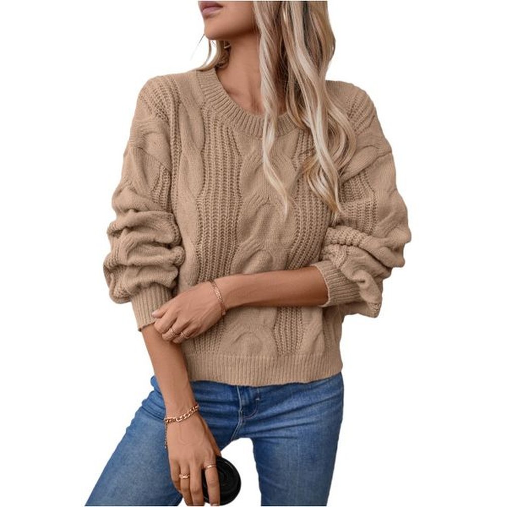 autumn winter new lantern sleeve pullover sweater solid color crewneck