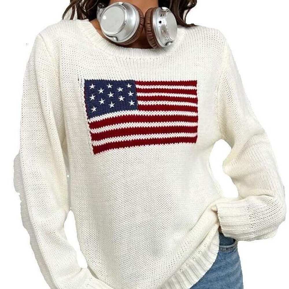 autumn winter new loose round neck flag pattern simple and