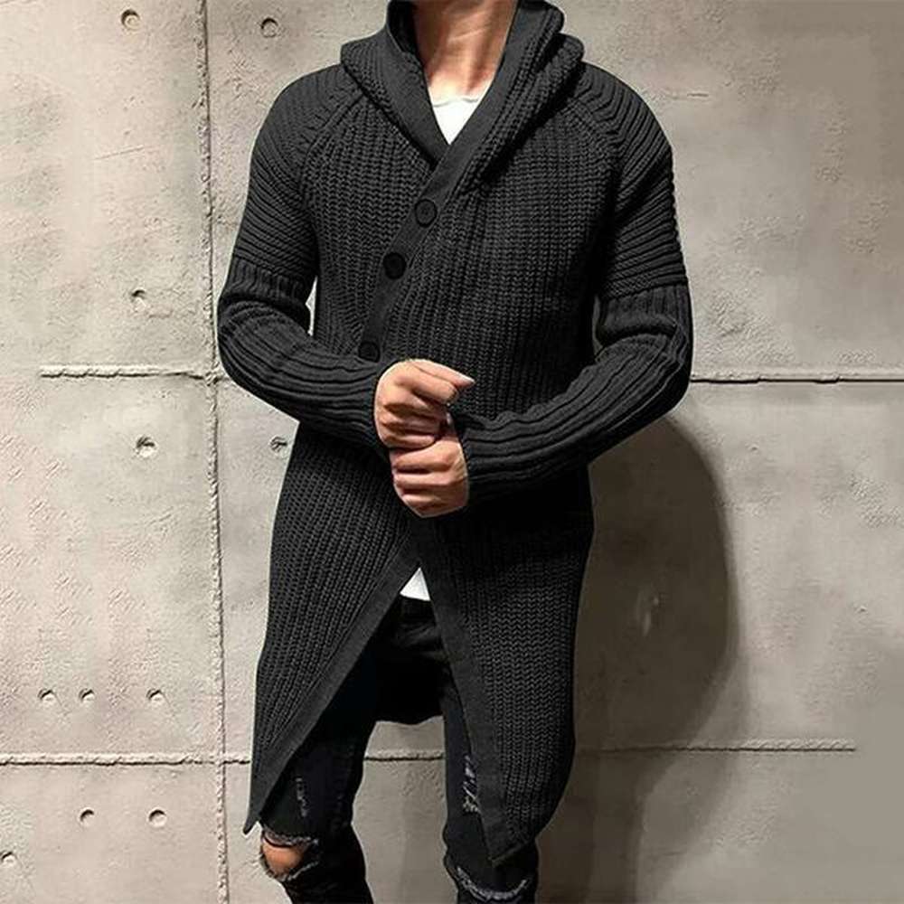 Autumn Winter New Sweater Mid To Long Hooded Knitted Cardigan Jacket Cross-Border European And American Men's Clothing