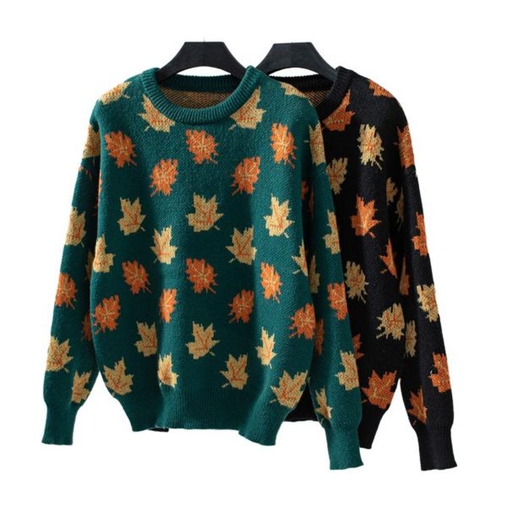 autumn winter new womans casual sweater pullover top maple leaf