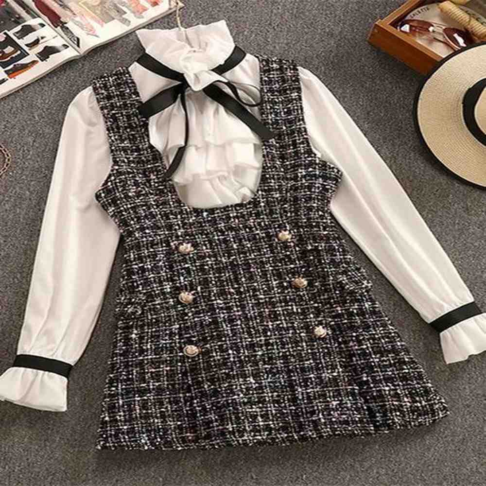 autumn winter piece set overalls dress women elegant ruffles