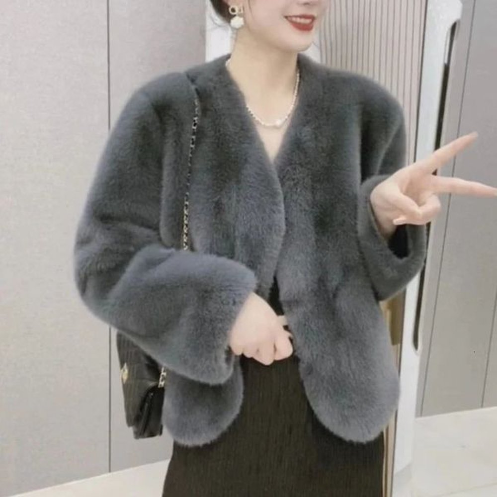 autumn winter rabbit fur coat women full pelt jacket fashion