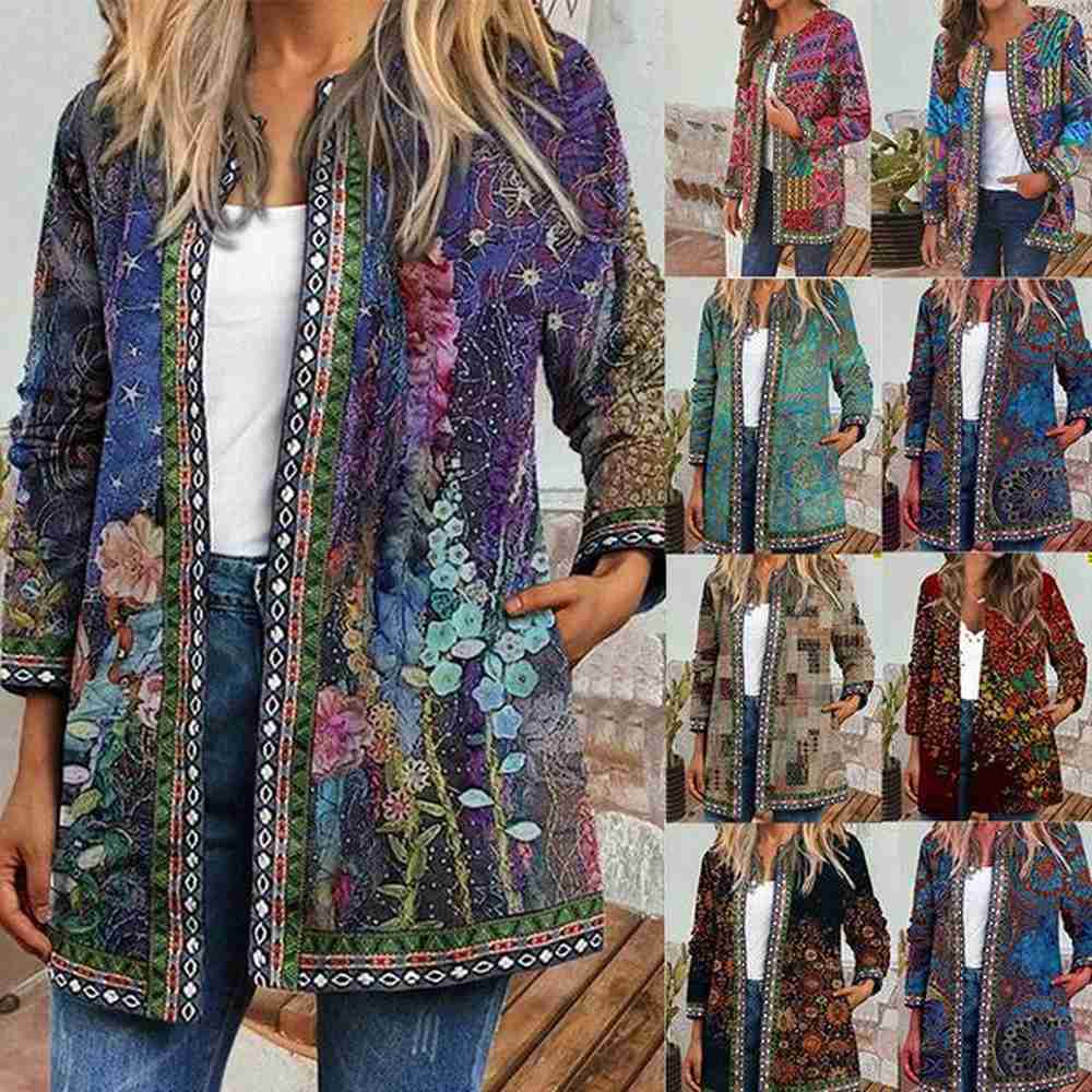 autumn winter retro ethnic style printed long sleeved sweatshirt outer