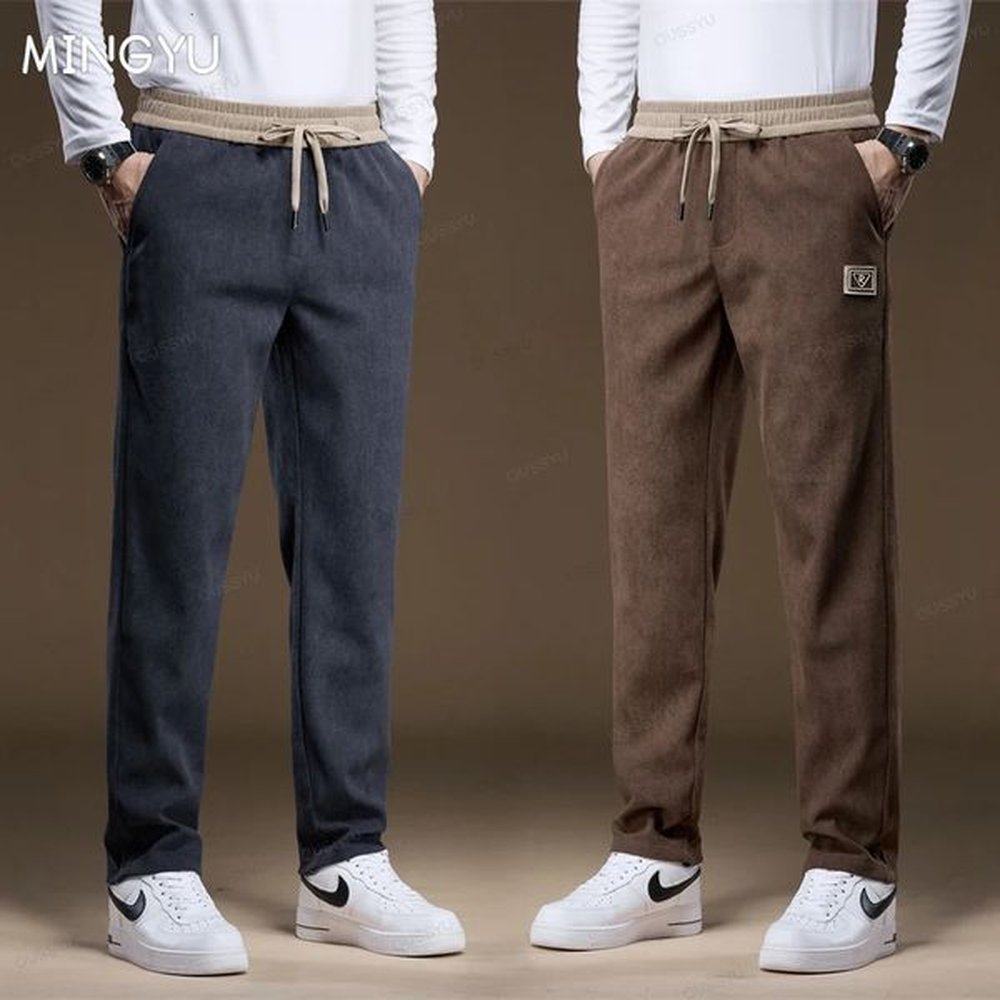 Autumn Winter Soft Cozy Corduroy Pants Men Elastic Waist Thick Outdoors Sports Jogging Business Casual Trousers Male Gift 241126