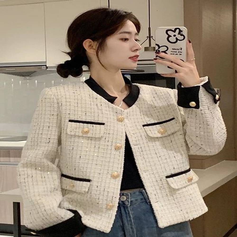 autumn winter tweed jacket women ladies elegant office sweet casual