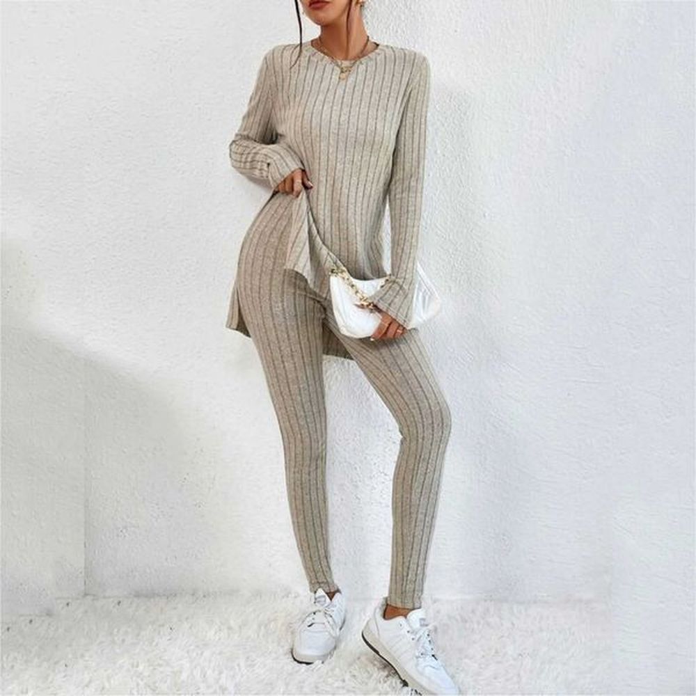 autumn winter two pieces set women knitted solid long