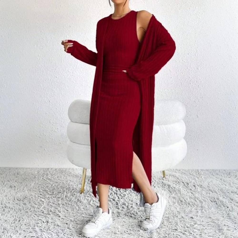 autumn winter women piece outfit set ladys solid color