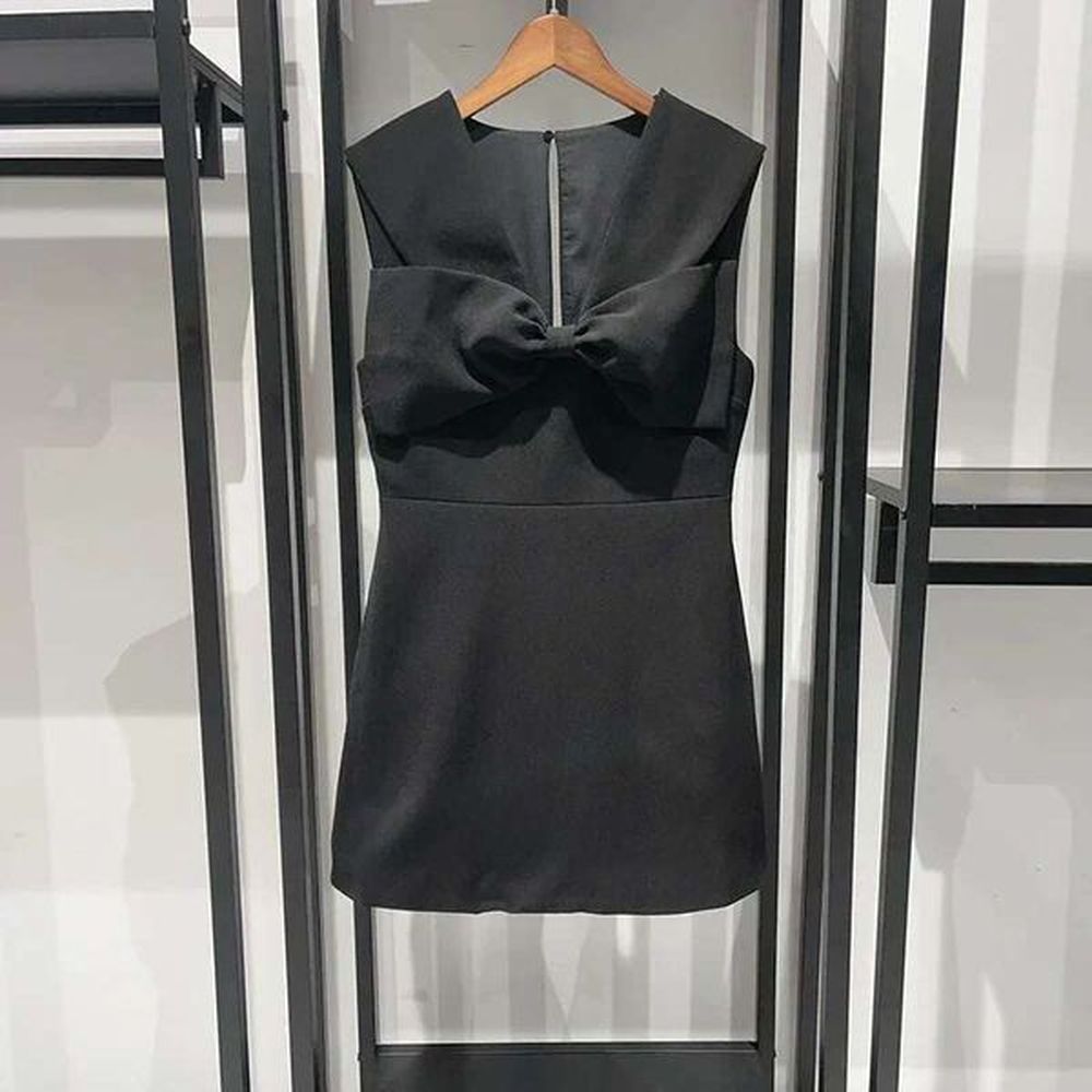 autumn winter womens bow embellished black dress sleeveless backless vneck