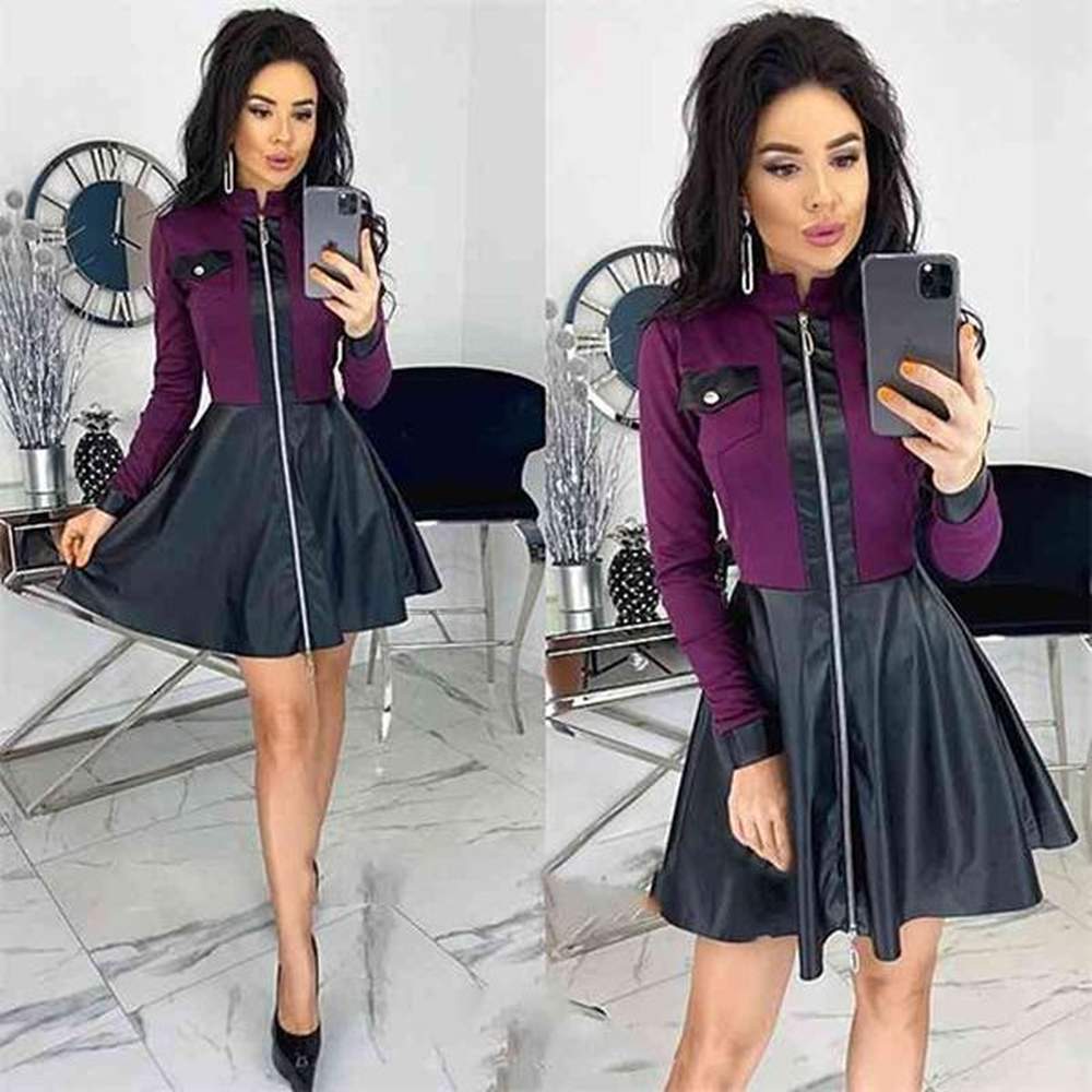autumn winter womens dress fashion pu leather receiving waist es