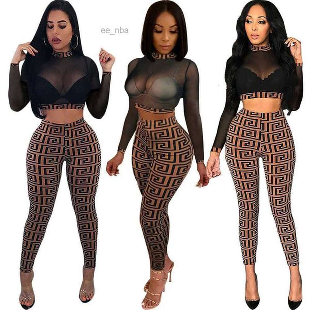 autumn women sexy sheer plaid pc pant suit stretchy high