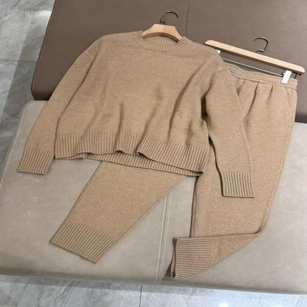autumn womens cashmere pants suit long sleeve knitted sweater
