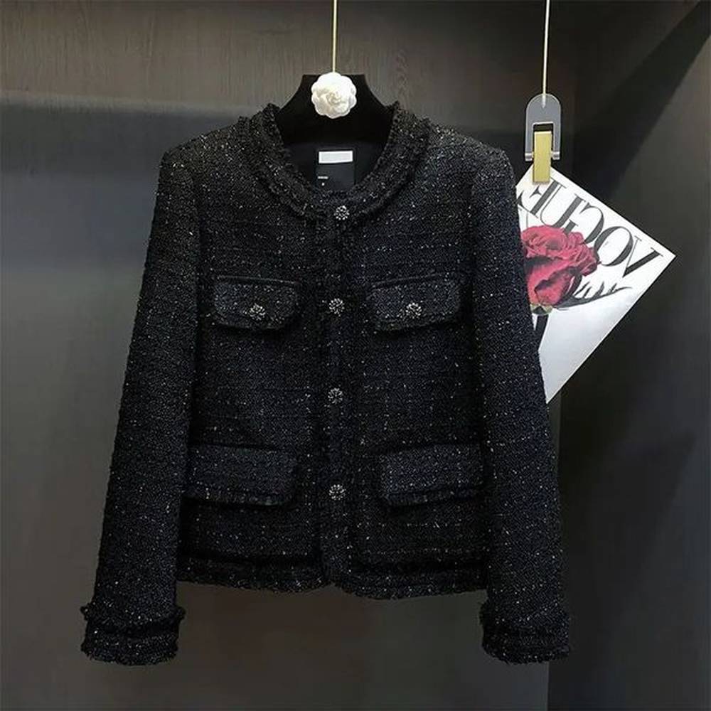 autumn womens elegant winter short and coarse tweed jacket womens