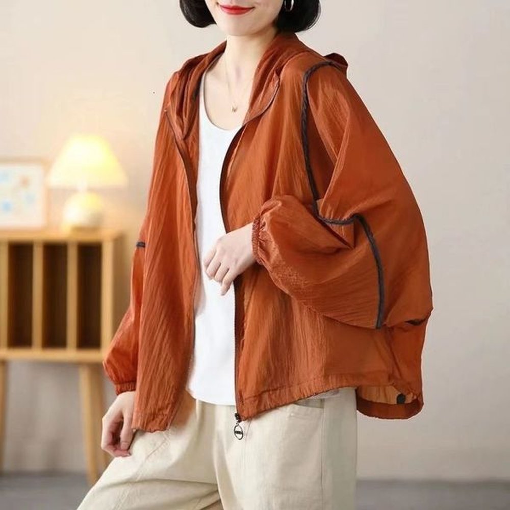 autumn womens hooded spliced zipper bright line decoration fashion loose