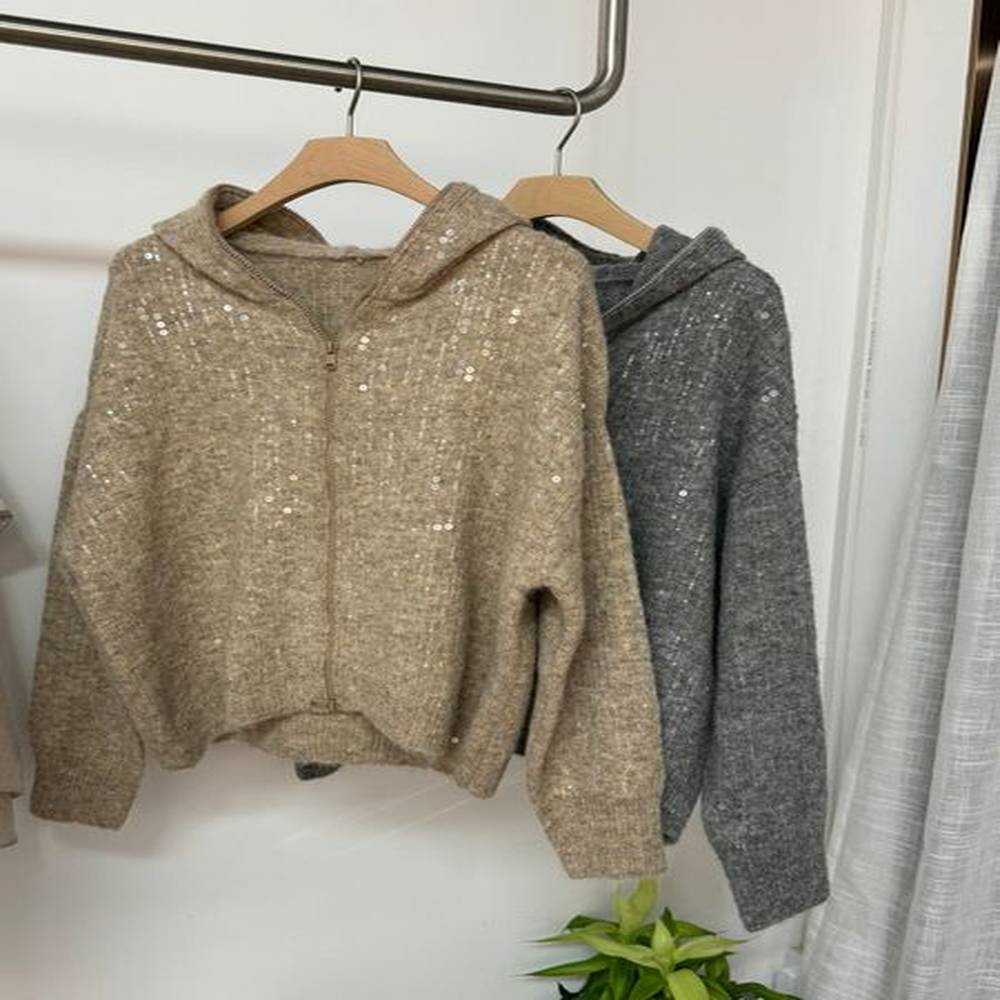 autumn womens jacket bc cashmere blended sequined hoodie long sleeve
