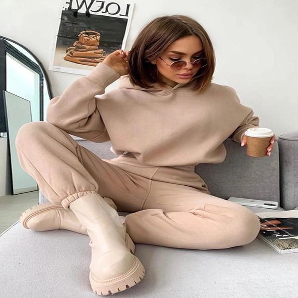 autumn womens leisure suit solid color long sleeved loose