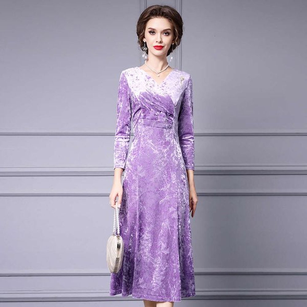 autumn womens sleeve high end vneck purple gold velvet chinese