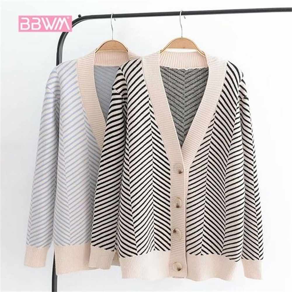 autumn womens sweater korean version of the loose striped sweater