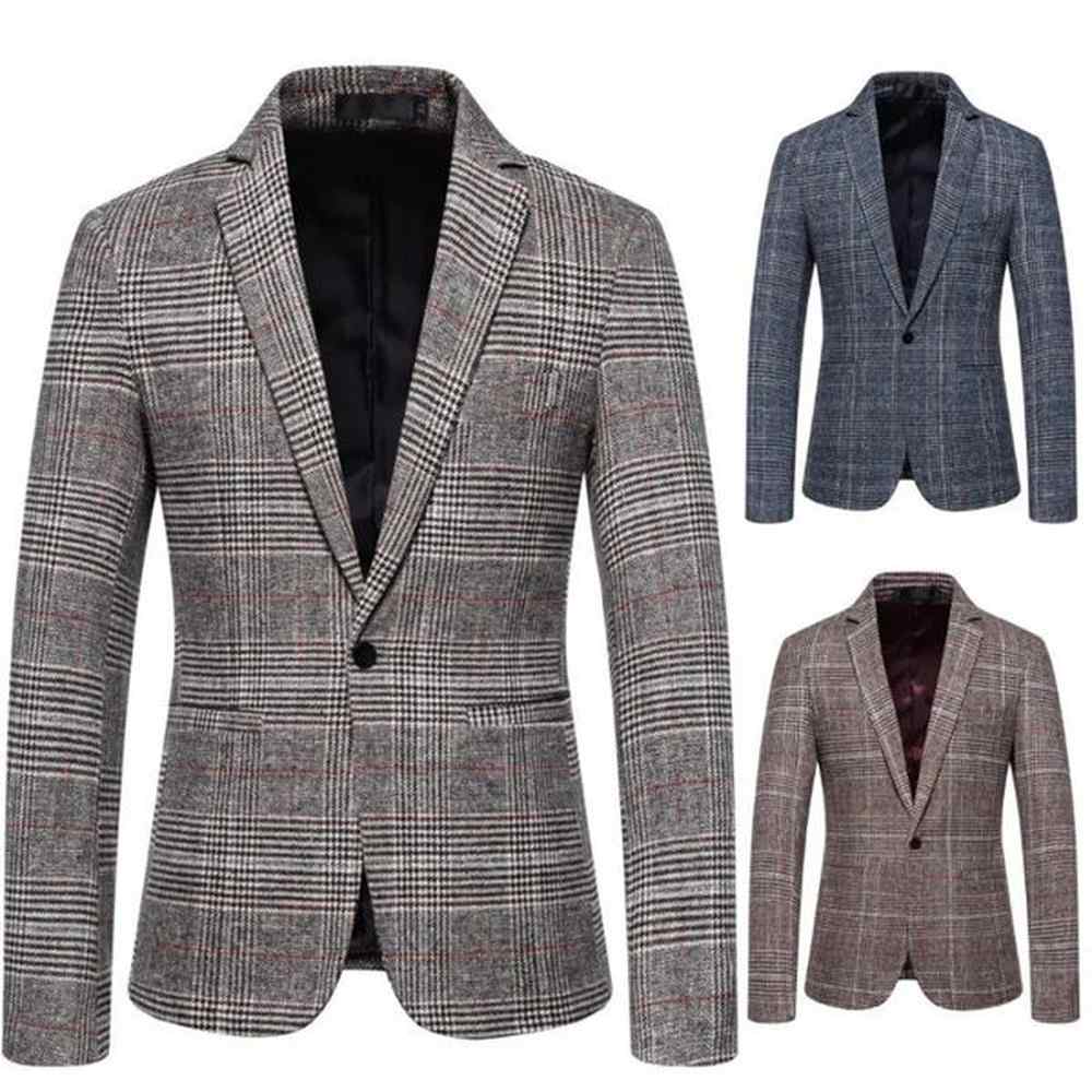 Autumn/Winter British Style Mens Fashion Plaid Suit One Button Business Casual Trend Suit Coat 241217