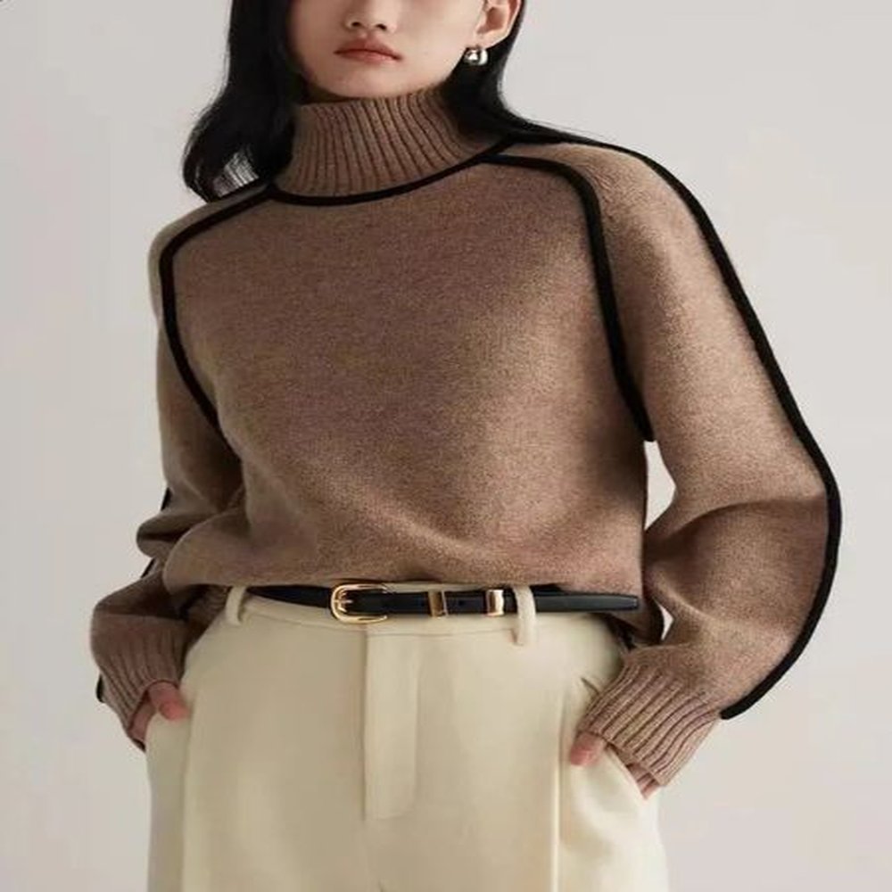 autumnwinter fashion womens elegant knitted hoodie half high collar long