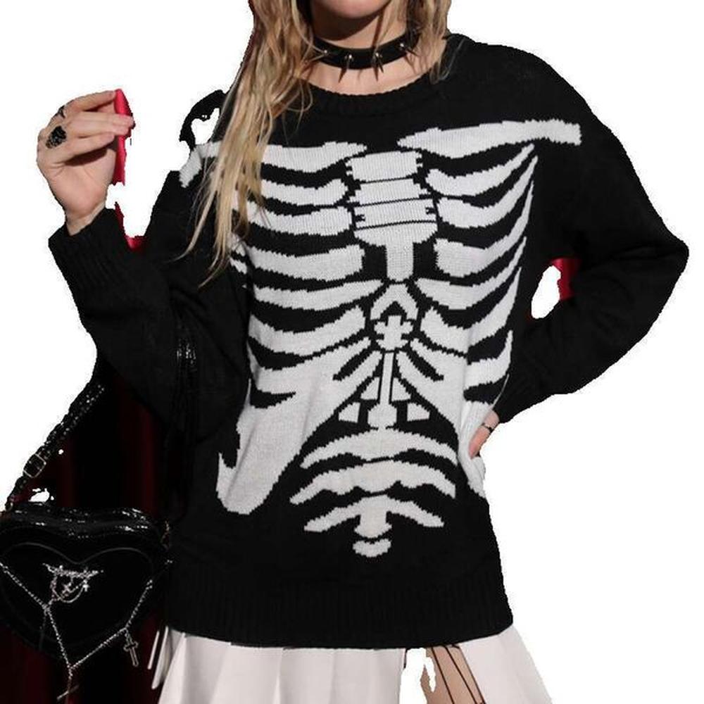 autumnwinter halloween pullover sweater dark subculture skull loose long