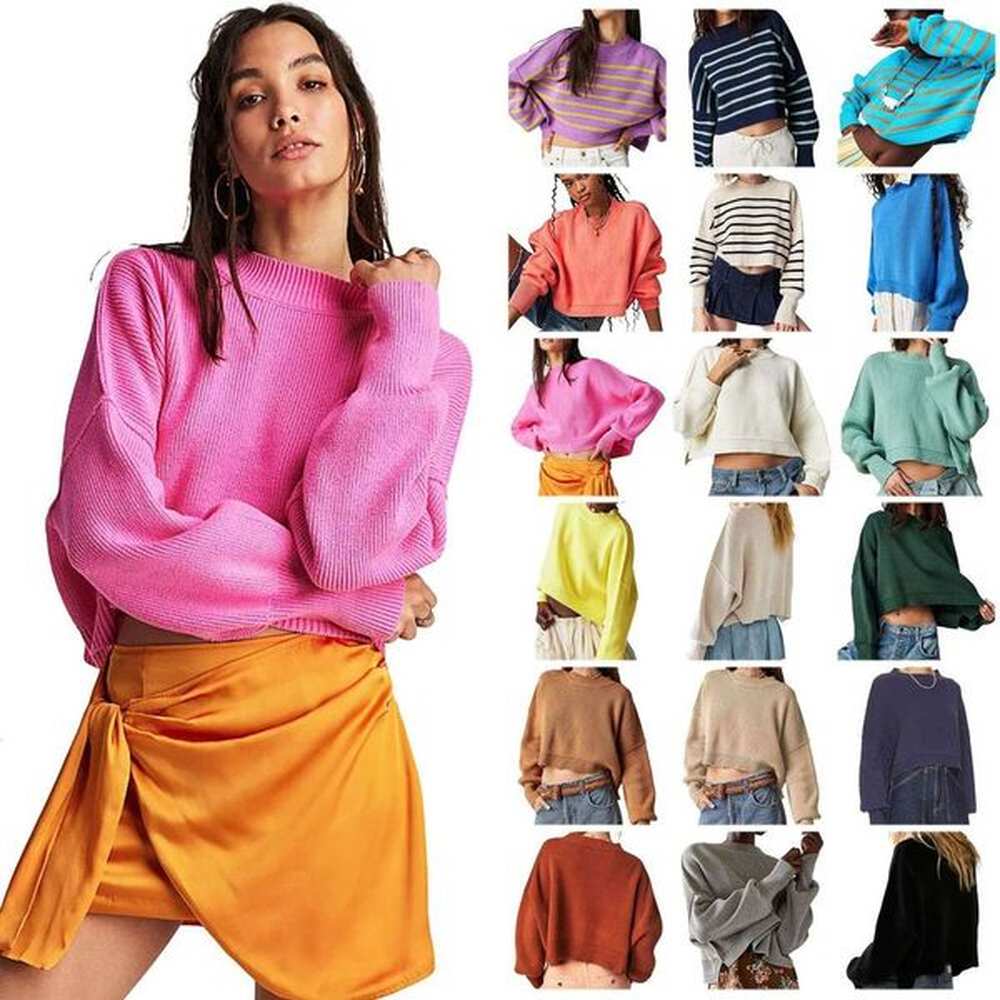 autumnwinter hot selg womens round neck solid color loose head