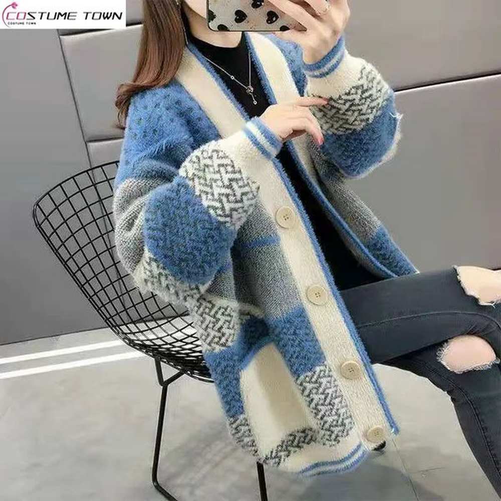 autumnwinter korean edition thick knitted cardigan coat fashionable loose