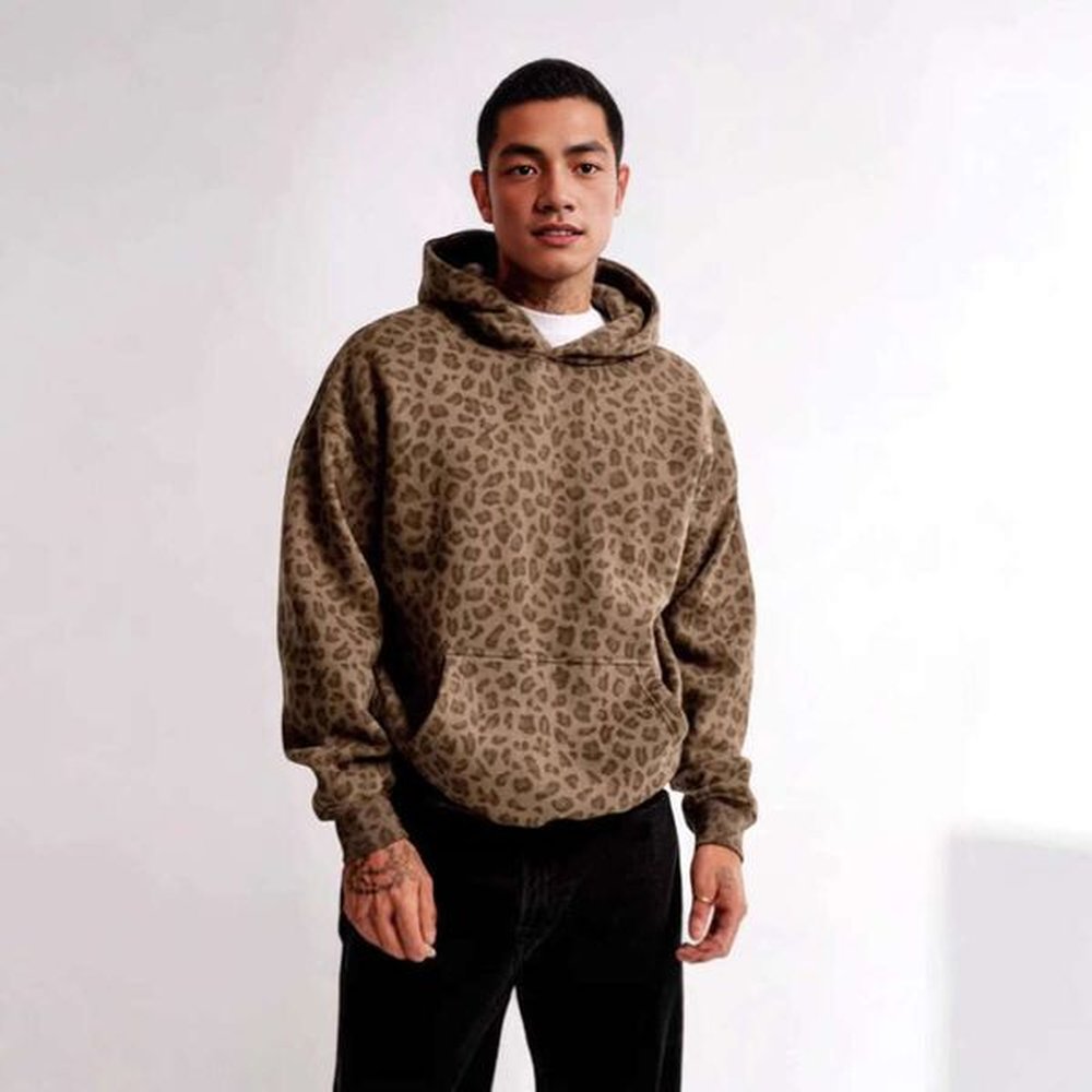 autumnwinter leopard print hoodie retro sports european and american