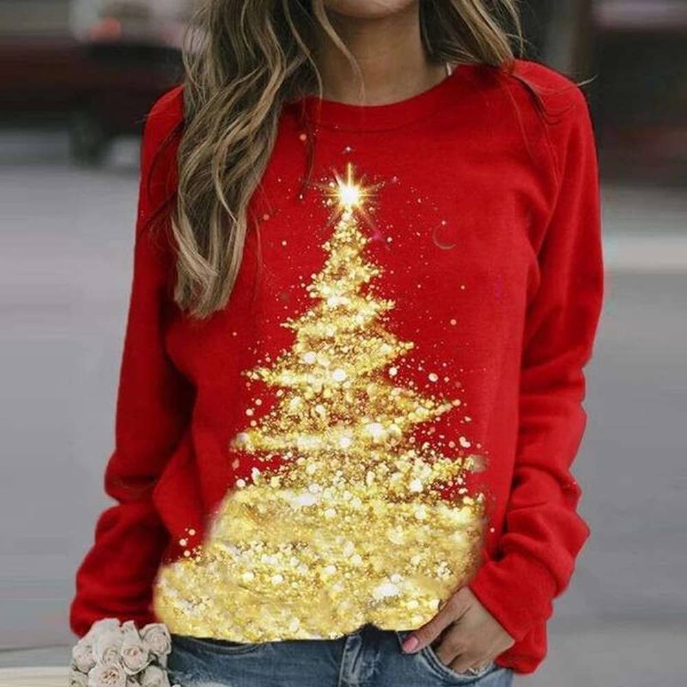 autumnwinter new christmas tree d printed hoodie long sleeve