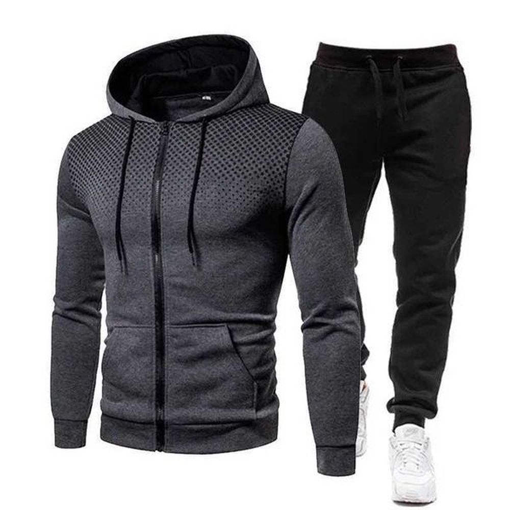 2023 Autumn/Winter New Dot Printed Zipper Hoodie Sports Set Mens Fashion Leisure Outdoor Fitness Running Leisure Two Piece SetXJ241122