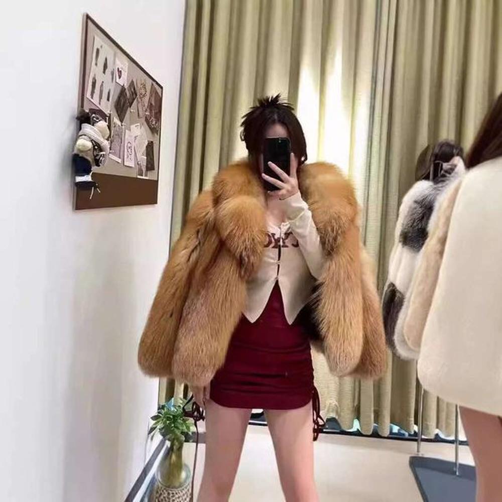 autumnwinter new imitation red fox fur grass womens long