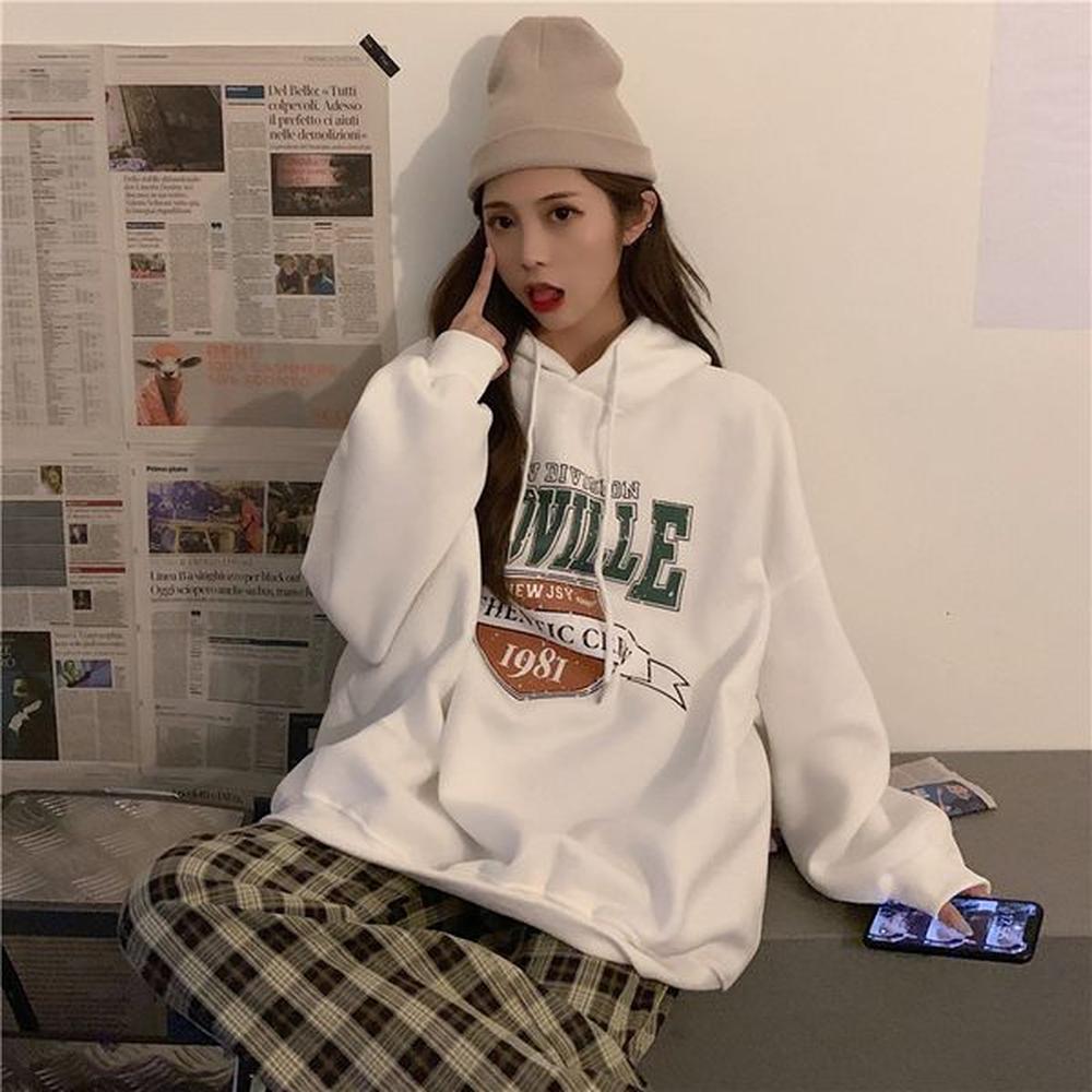 autumnwinter new korean college letter printed thick velvet hoodie womens