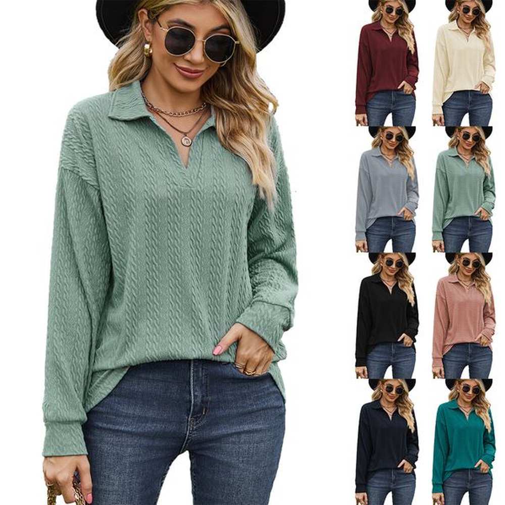 autumnwinter new solid polo loose long sleeve sweater coat