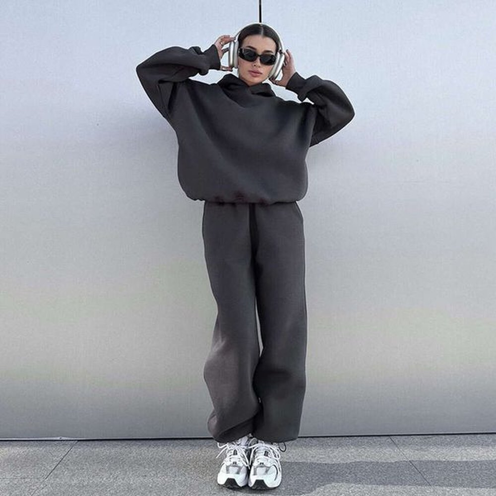 autumnwinter womens comfortable sports style hoodie small leg pants sweatshirt
