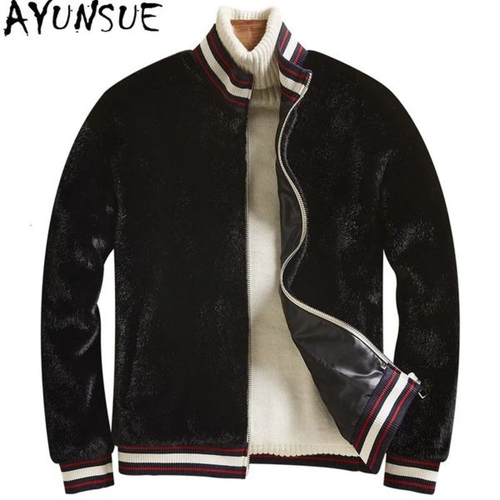 AYUNSUE Winter Faux Mink Fur Mens Jacket Baseball Collar Jackets Clothing Fashion Outwear Casacas Para Hombre 241212