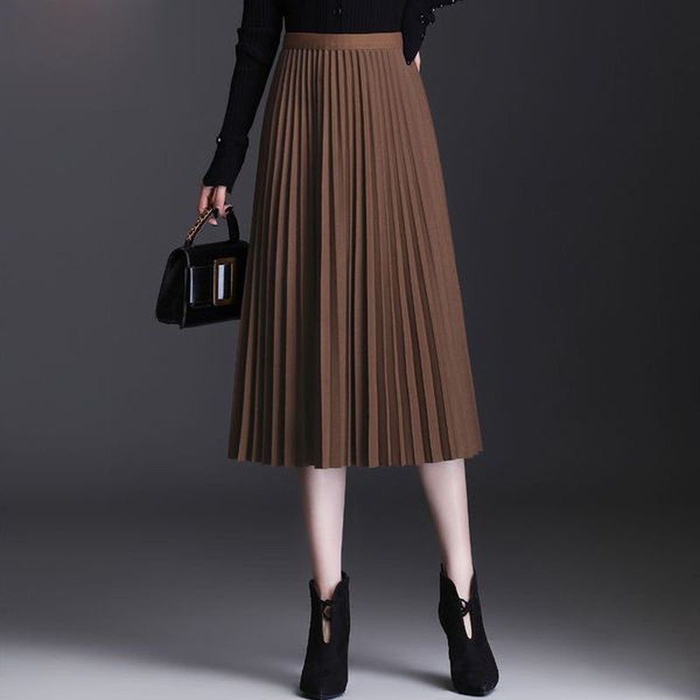 b new autumn skirt glossy silk pleated skirt versatile skirt