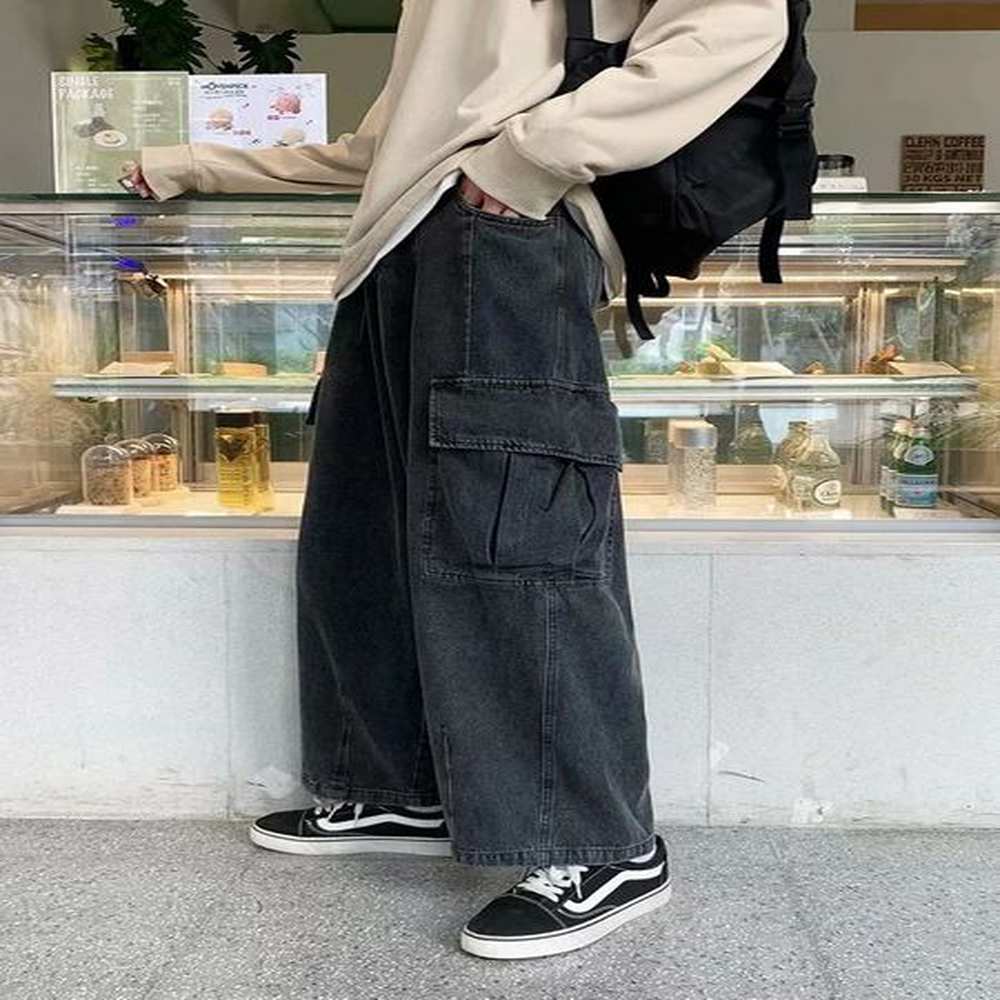 Baggy Jeans Mens Oversize Streetwear Fashion Wide Leg Cargo Pants Hip Hop Harajuku MultiPocket Denim Trousers Black Blue 241113