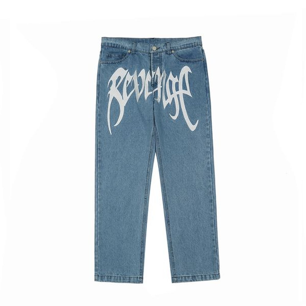 Baggy Mens Jeans Harajuku Hip Hop Straight Wide Leg Pants Oversized Print Y2k Casual Mopping Black Streetwear Fashion Designer Spring Autumn