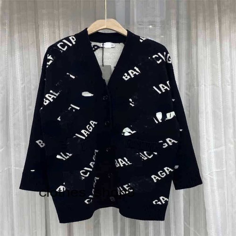 balencagas mens hoodies italy brand Paris 24 winter new letter loose medium long wool cardigan leisure V-neck single breasted coat sweater 0