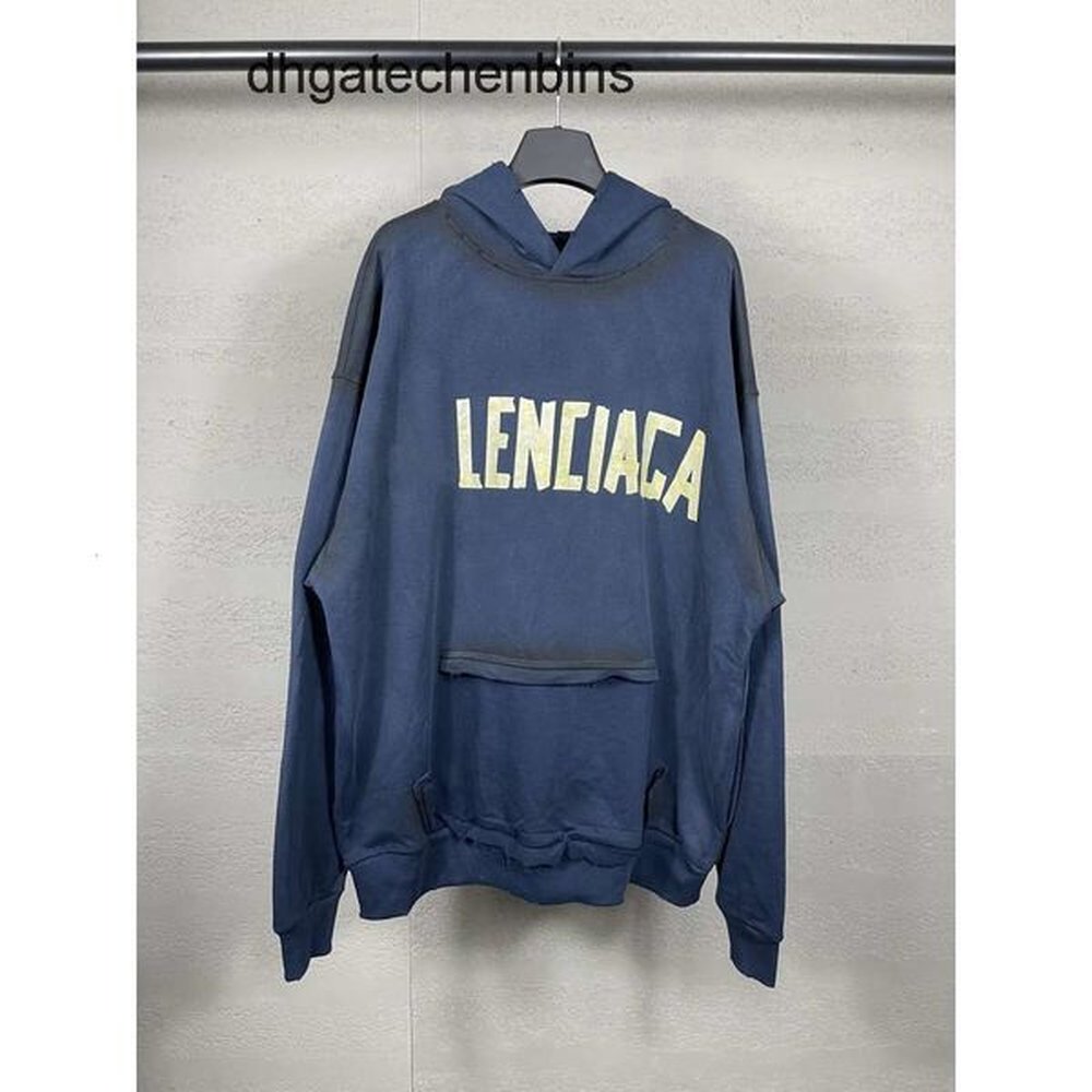 2024 Ballencigas Paris Hoodie Hoodies Mens Fashion Designer High Edition Home American Textured Paper Tape Printing Letters Washed Worn Old