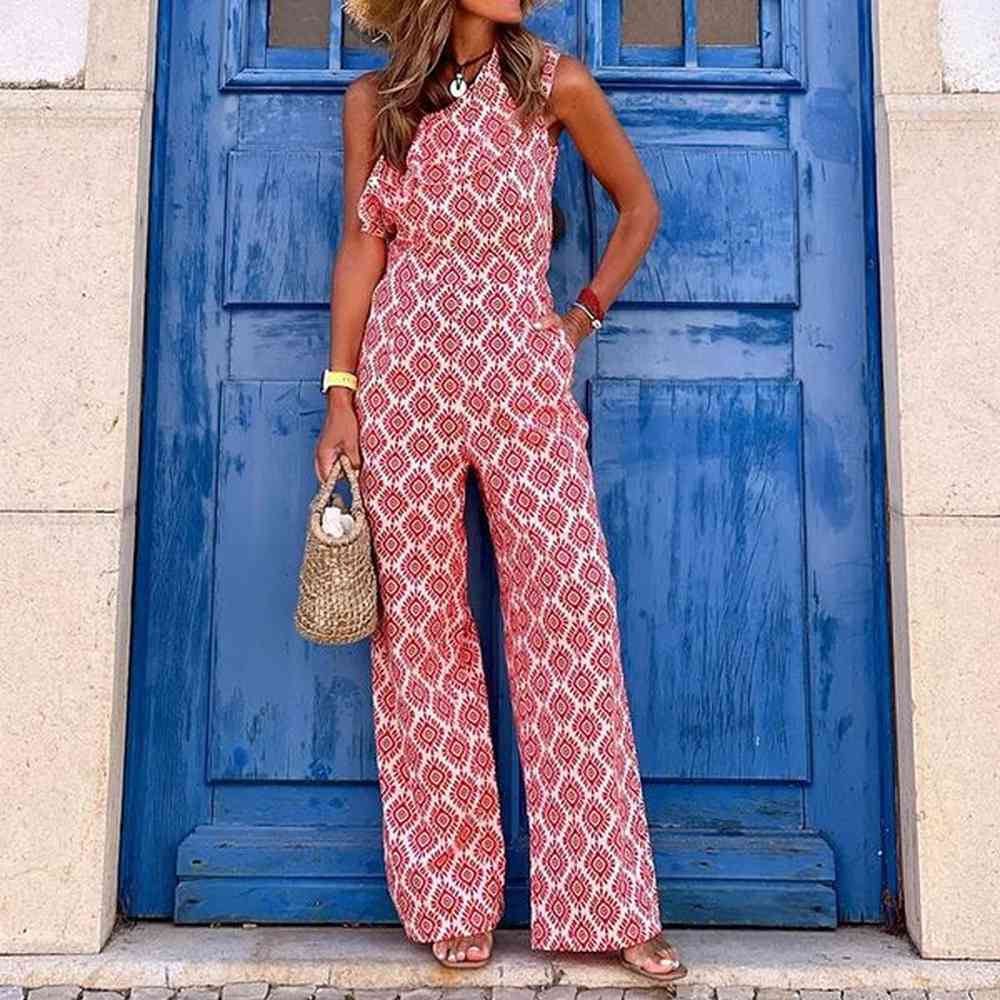 bambooboy summer women fashion off shoulder jumpsuit sleeveless skew collar