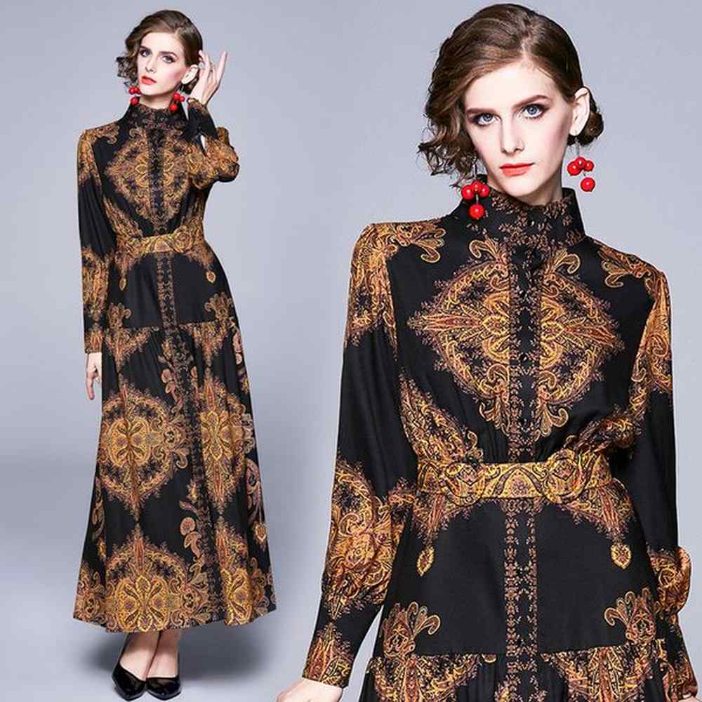 banulin autumn runway winter long dresses women lantern sleeve vintage