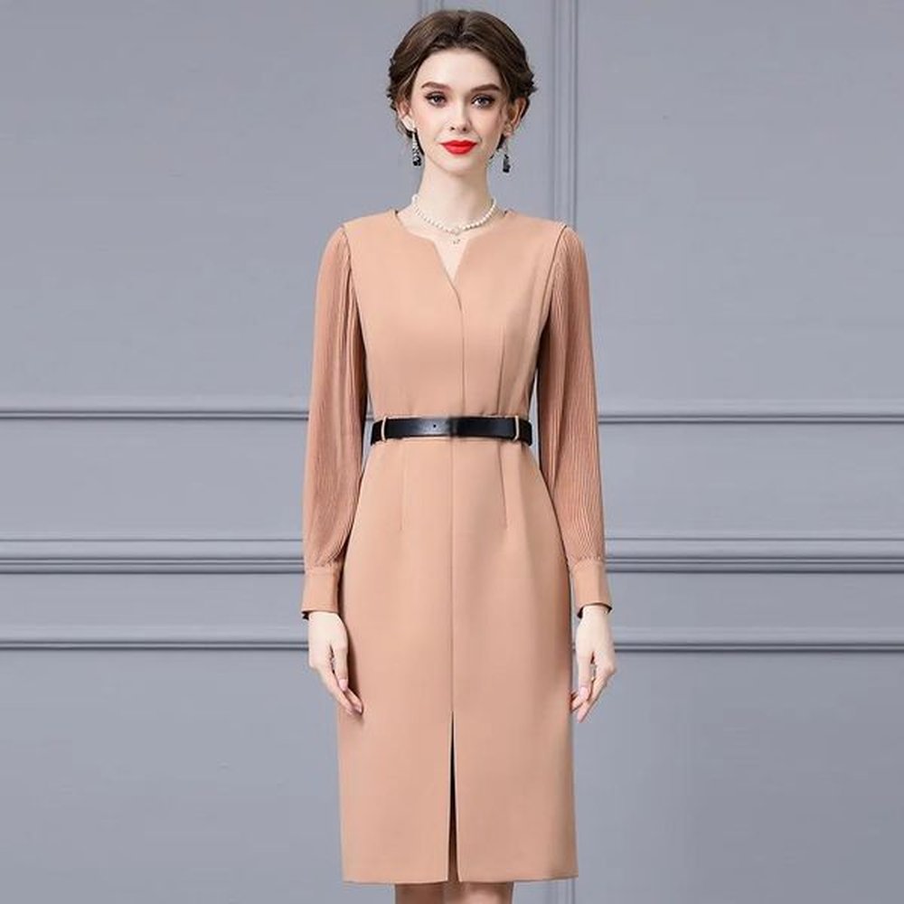 basic casual dresses autumn and winter pleated long sleeved womens.jpeg
