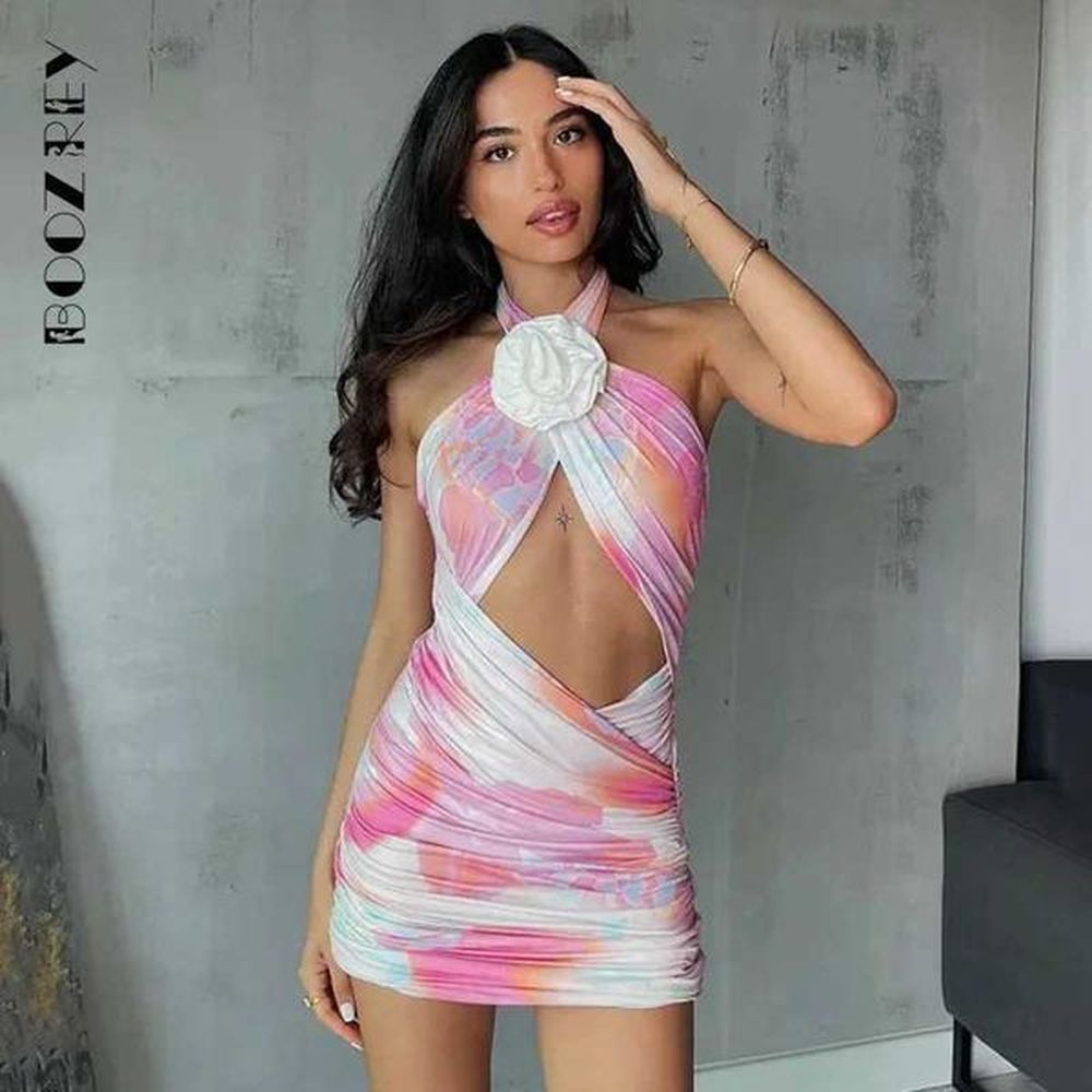 basic casual dresses boozrey halter backless floral vneck dress
