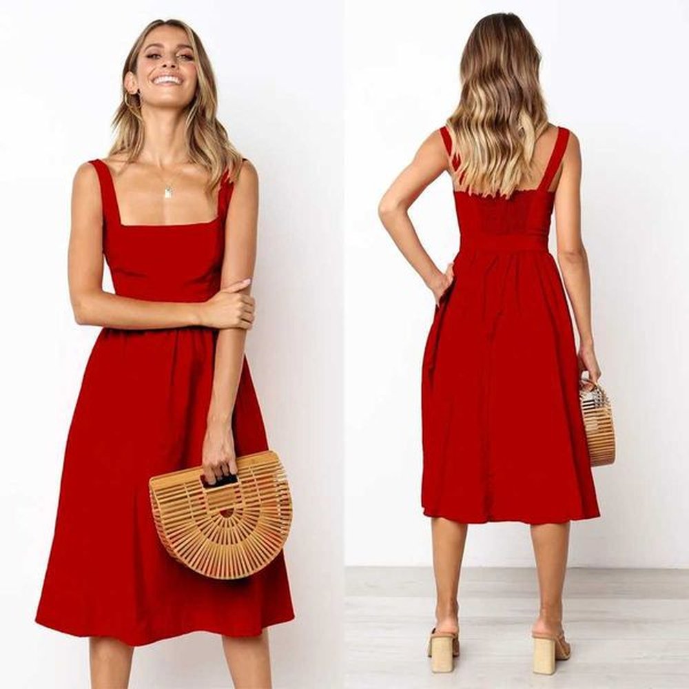 basic casual dresses casual simple solid sundress women high waist